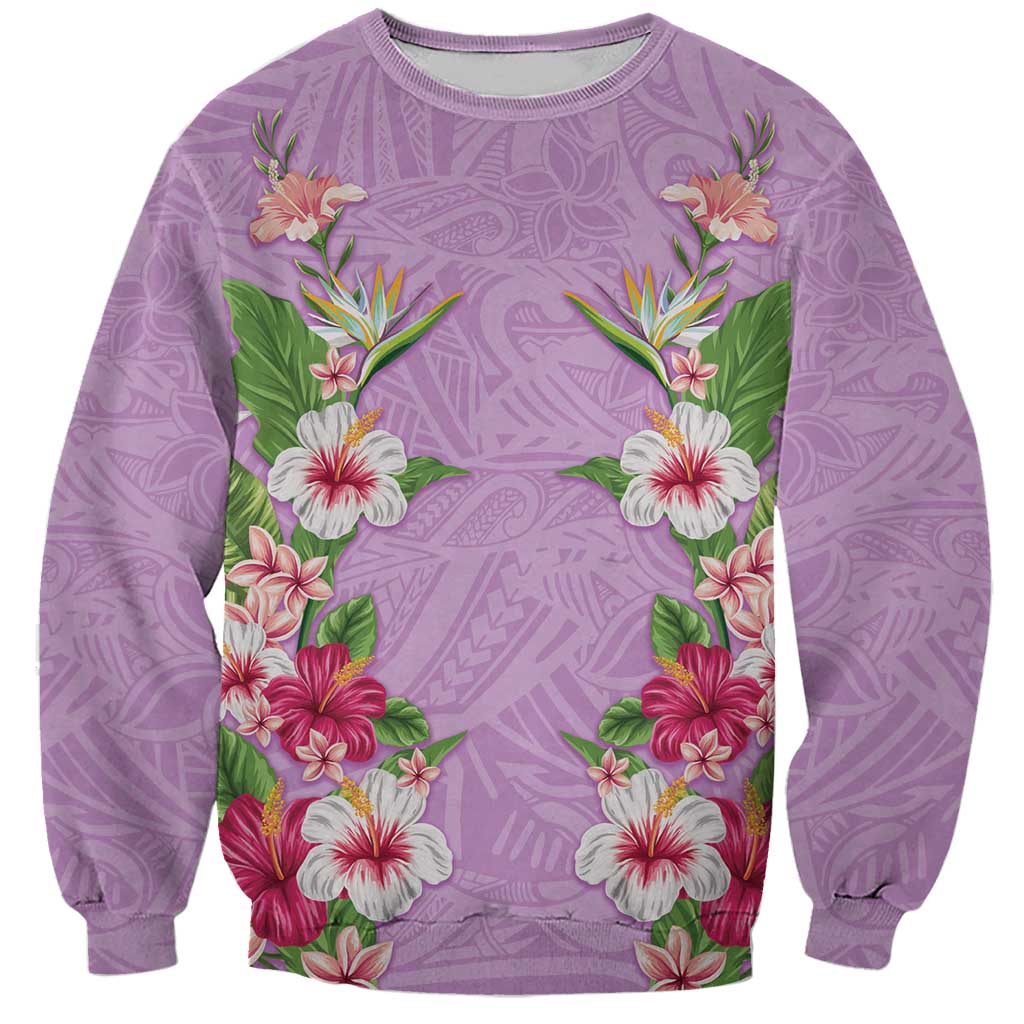 Hawaii Tropical Flowers Sweatshirt Lavender Polynesian Tattoo Art