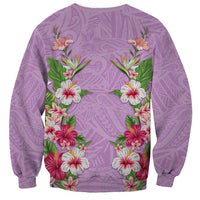 Hawaii Tropical Flowers Sweatshirt Lavender Polynesian Tattoo Art