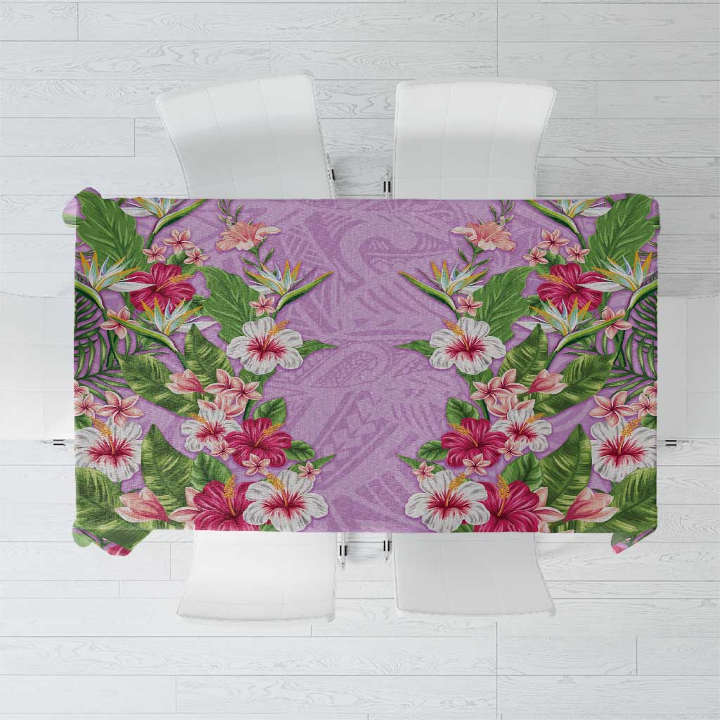 Hawaii Tropical Flowers Tablecloth Lavender Polynesian Tattoo Art