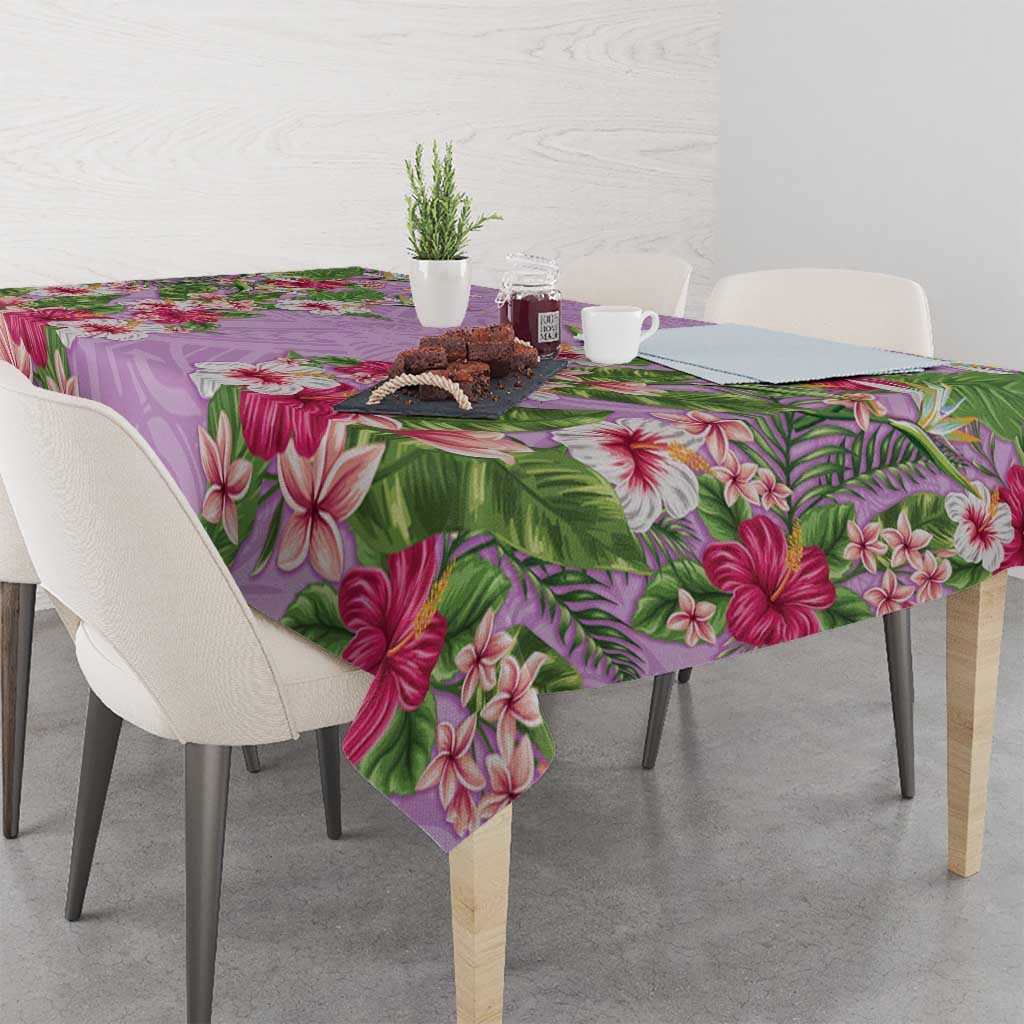Hawaii Tropical Flowers Tablecloth Lavender Polynesian Tattoo Art