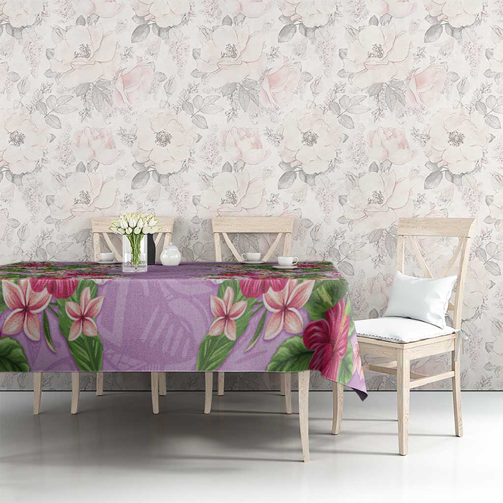 Hawaii Tropical Flowers Tablecloth Lavender Polynesian Tattoo Art