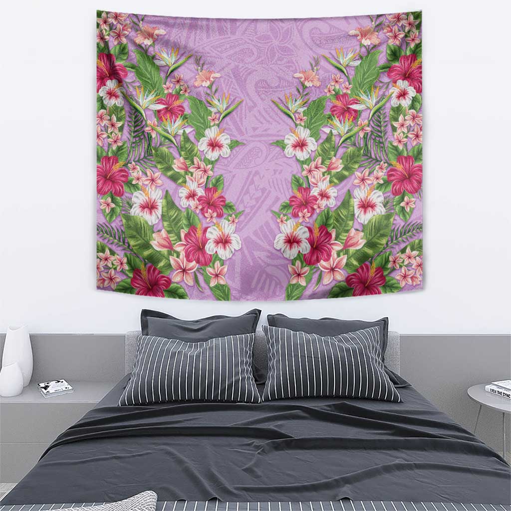 Hawaii Tropical Flowers Tapestry Lavender Polynesian Tattoo Art