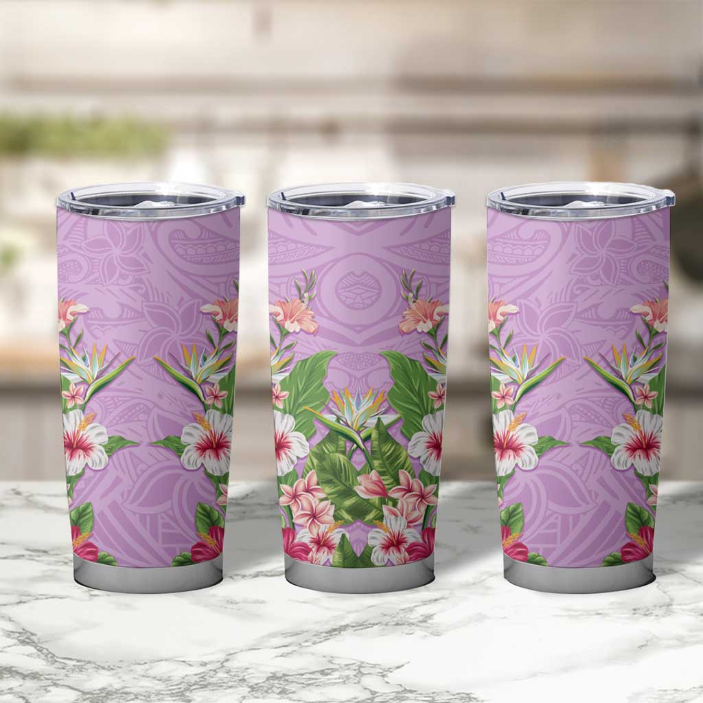 Hawaii Tropical Flowers Tumbler Cup Lavender Polynesian Tattoo Art