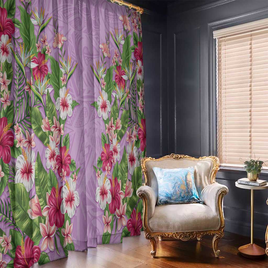 Hawaii Tropical Flowers Window Curtain Lavender Polynesian Tattoo Art