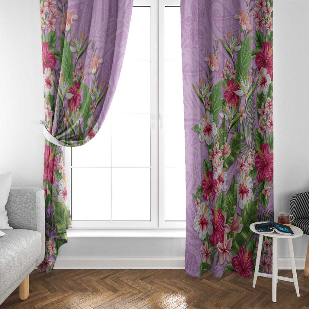 Hawaii Tropical Flowers Window Curtain Lavender Polynesian Tattoo Art