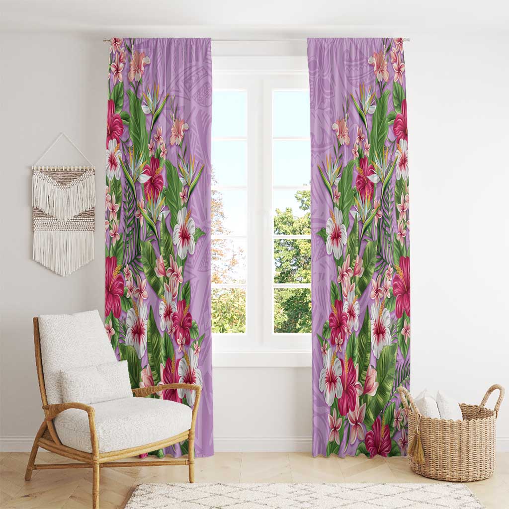 Hawaii Tropical Flowers Window Curtain Lavender Polynesian Tattoo Art