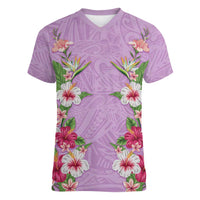 Hawaii Tropical Flowers Women V-Neck T-Shirt Lavender Polynesian Tattoo Art LT05 Female Lavender - Polynesian Pride