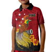 Personalized Papua New Guinea Kid Polo Shirt Bird Of Paradise Hibiscus With Motuan Pattern LT05 Kid Red - Polynesian Pride