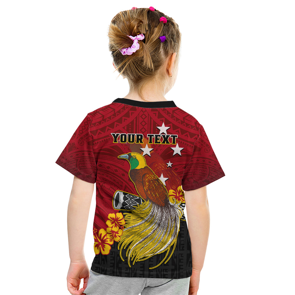 Personalized Papua New Guinea Kid T Shirt Bird Of Paradise Hibiscus With Motuan Pattern LT05 - Polynesian Pride
