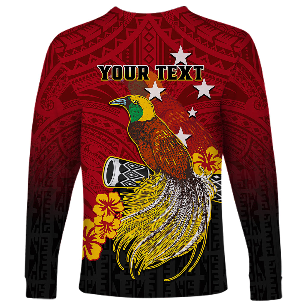 Personalized Papua New Guinea Long Sleeve Shirt Bird Of Paradise Hibiscus With Motuan Pattern LT05 - Polynesian Pride