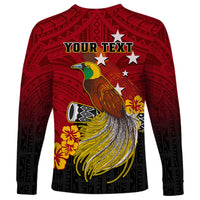 Personalized Papua New Guinea Long Sleeve Shirt Bird Of Paradise Hibiscus With Motuan Pattern LT05 - Polynesian Pride