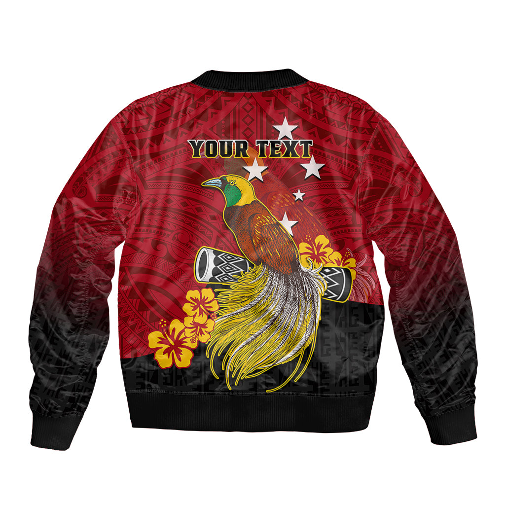 Personalized Papua New Guinea Sleeve Zip Bomber Jacket Bird Of Paradise Hibiscus With Motuan Pattern LT05 - Polynesian Pride