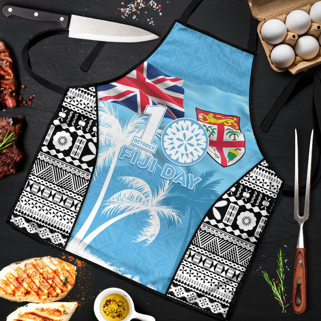 Fiji Day 2026 Apron Masi Tapa Pattern With Palm Tree LT05 Blue - Polynesian Pride