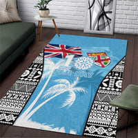 Fiji Day 2026 Area Rug Masi Tapa Pattern With Palm Tree LT05 Blue - Polynesian Pride