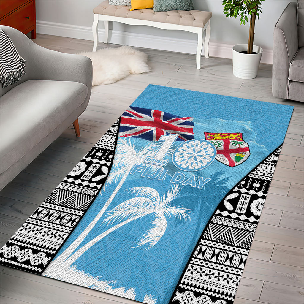 Fiji Day 2026 Area Rug Masi Tapa Pattern With Palm Tree LT05 - Polynesian Pride