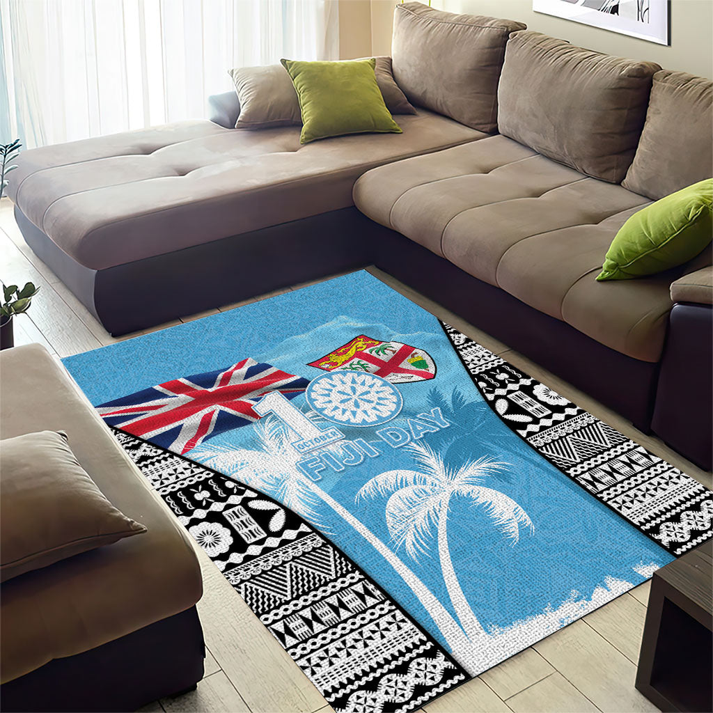 Fiji Day 2026 Area Rug Masi Tapa Pattern With Palm Tree LT05 - Polynesian Pride