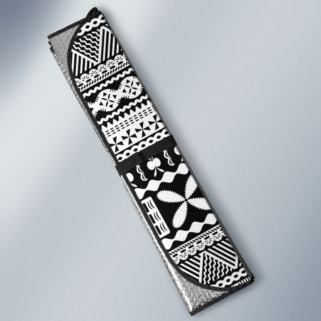 Fiji Day 2026 Auto Sun Shade Masi Tapa Pattern With Palm Tree LT05 - Polynesian Pride