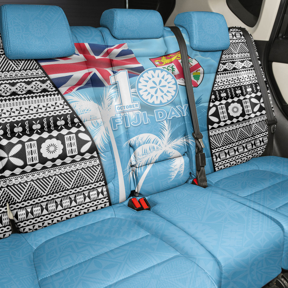 Fiji Day 2026 Back Car Seat Cover Masi Tapa Pattern With Palm Tree LT05 - Polynesian Pride
