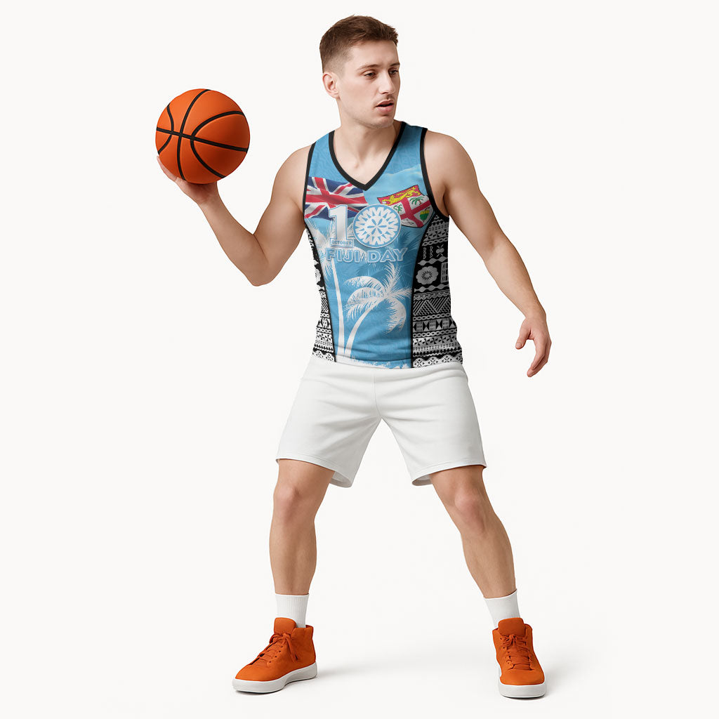 Personalised Fiji Day 2026 Basketball Jersey Masi Tapa Pattern With Palm Tree LT05 - Polynesian Pride