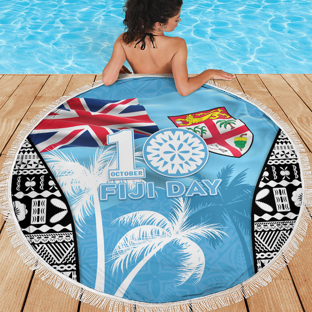 Fiji Day 2026 Beach Blanket Masi Tapa Pattern With Palm Tree LT05 - Polynesian Pride