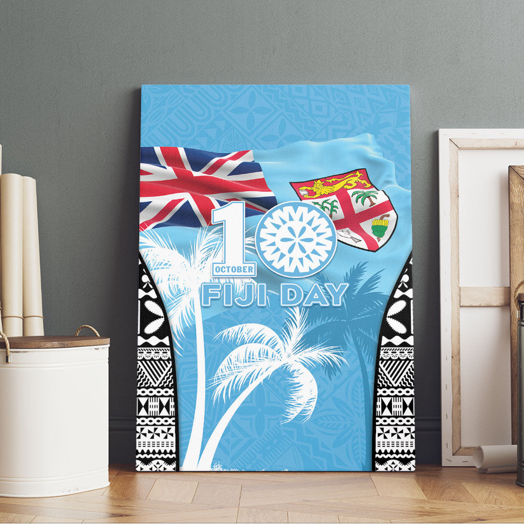 Fiji Day 2026 Canvas Wall Art Masi Tapa Pattern With Palm Tree LT05 - Polynesian Pride