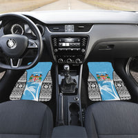 Personalised Fiji Day 2026 Car Mats Masi Tapa Pattern With Palm Tree LT05 Set 2pcs - Front Blue - Polynesian Pride