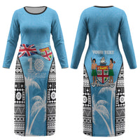 Personalised Fiji Day 2026 Couples Matching Long Sleeve Bodycon Dress and Hawaiian Shirt Masi Tapa Pattern With Palm Tree LT05 - Polynesian Pride