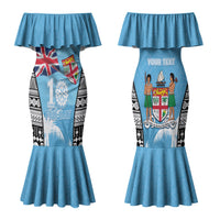 Personalised Fiji Day 2026 Couples Matching Mermaid Dress and Hawaiian Shirt Masi Tapa Pattern With Palm Tree LT05 - Polynesian Pride