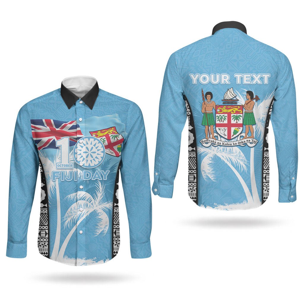 Personalised Fiji Day 2026 Couples Matching Mermaid Dress and Long Sleeve Button Shirt Masi Tapa Pattern With Palm Tree LT05 - Polynesian Pride