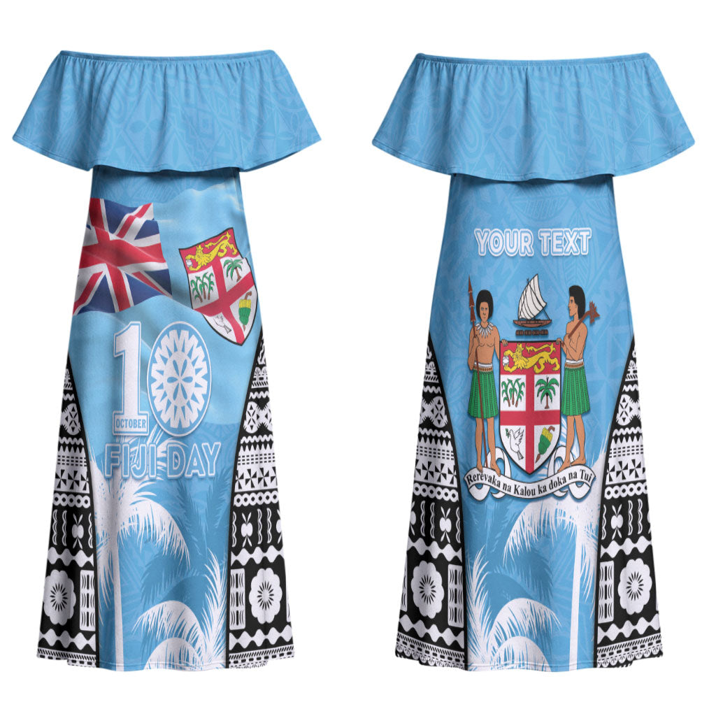 Personalised Fiji Day 2026 Couples Matching Off Shoulder Maxi Dress and Hawaiian Shirt Masi Tapa Pattern With Palm Tree LT05 - Polynesian Pride
