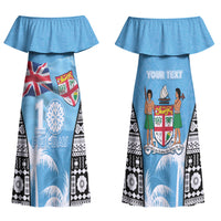 Personalised Fiji Day 2026 Couples Matching Off Shoulder Maxi Dress and Hawaiian Shirt Masi Tapa Pattern With Palm Tree LT05 - Polynesian Pride
