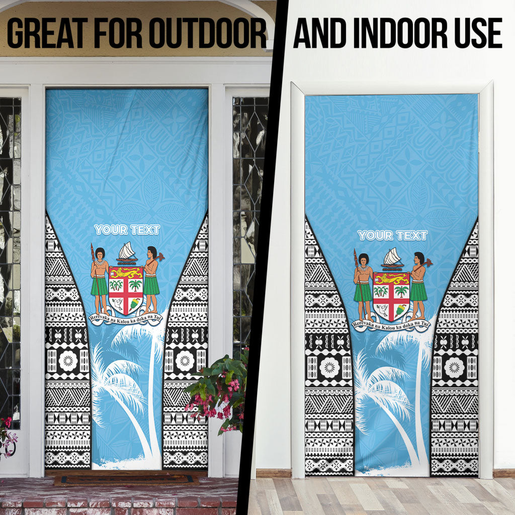 Personalised Fiji Day 2026 Door Cover Masi Tapa Pattern With Palm Tree LT05 - Polynesian Pride