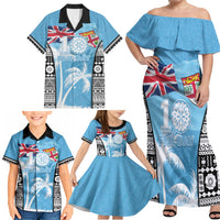 Personalised Fiji Day 2026 Family Matching Off Shoulder Maxi Dress and Hawaiian Shirt Masi Tapa Pattern With Palm Tree LT05 - Polynesian Pride