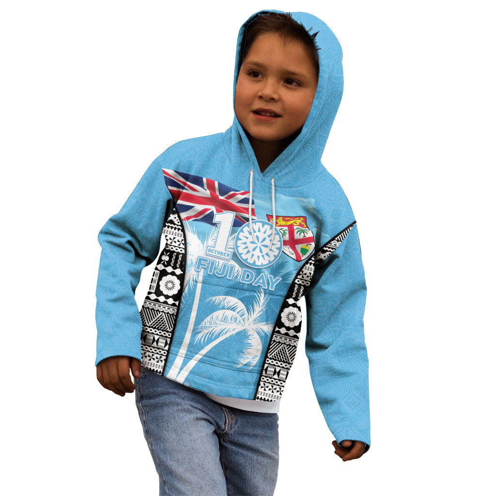 Personalised Fiji Day 2026 Kid Hoodie Masi Tapa Pattern With Palm Tree LT05 - Polynesian Pride
