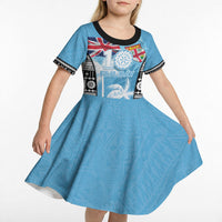 Personalised Fiji Day 2026 Kid Short Sleeve Dress Masi Tapa Pattern With Palm Tree LT05 - Polynesian Pride