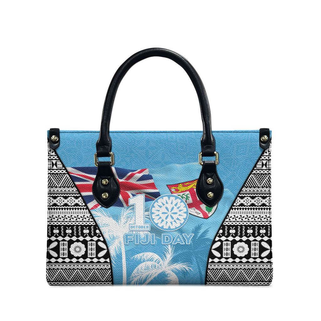 Fiji Day 2026 Leather Bag Masi Tapa Pattern With Palm Tree LT05 - Polynesian Pride
