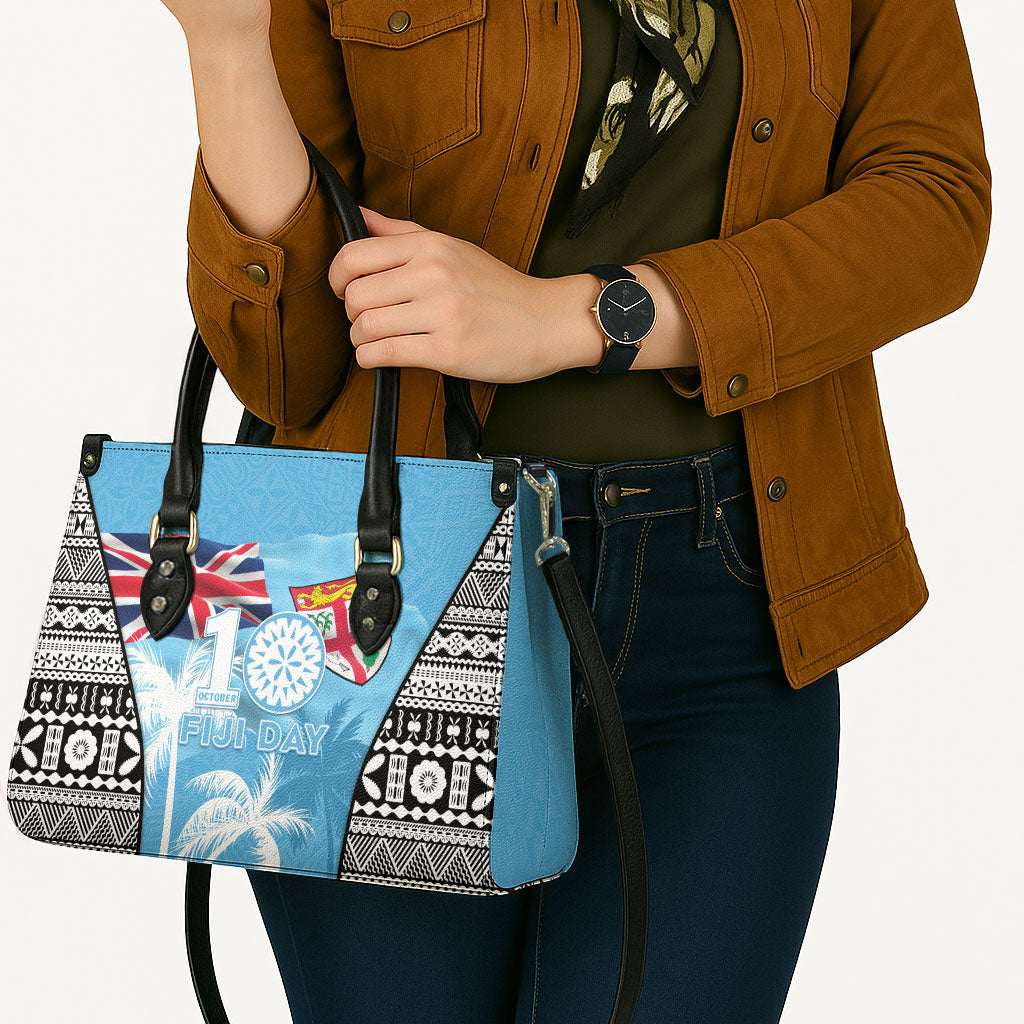 Fiji Day 2026 Leather Bag Masi Tapa Pattern With Palm Tree LT05 - Polynesian Pride