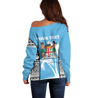 Personalised Fiji Day 2026 Off Shoulder Sweater Masi Tapa Pattern With Palm Tree LT05 - Polynesian Pride