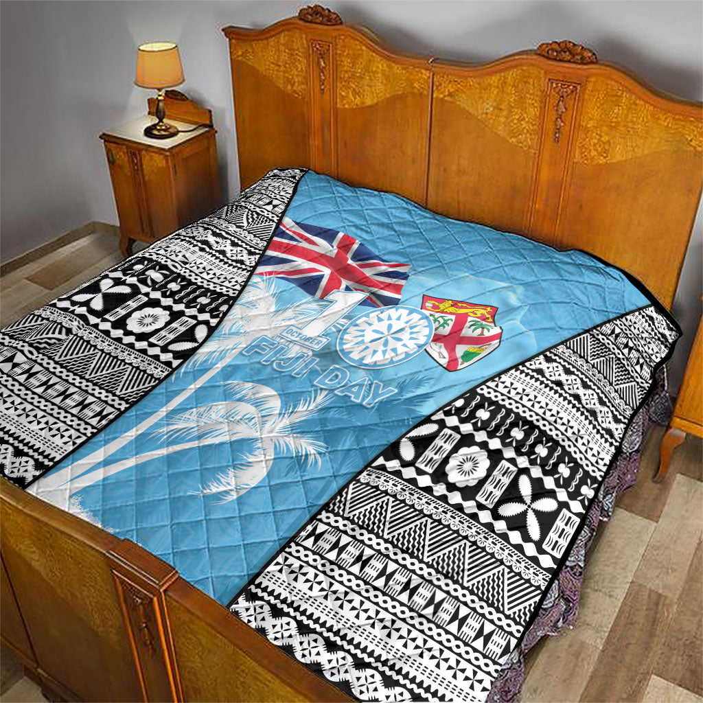Fiji Day 2026 Quilt Masi Tapa Pattern With Palm Tree LT05 - Polynesian Pride