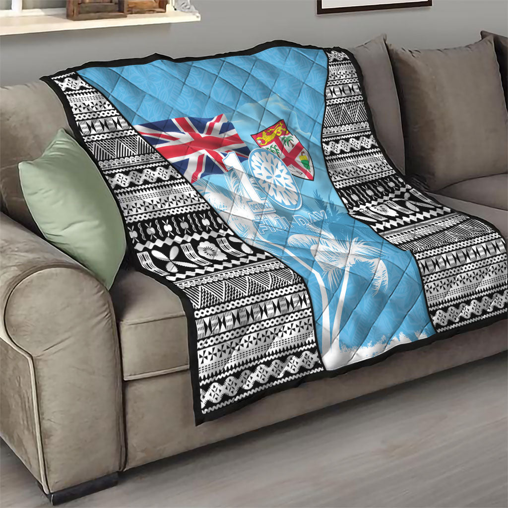 Fiji Day 2026 Quilt Masi Tapa Pattern With Palm Tree LT05 - Polynesian Pride