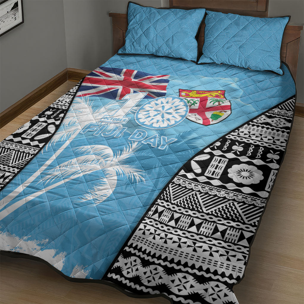 Fiji Day 2026 Quilt Bed Set Masi Tapa Pattern With Palm Tree LT05 - Polynesian Pride