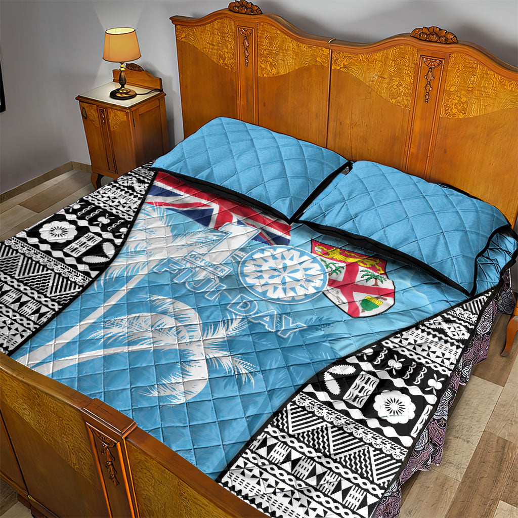 Fiji Day 2026 Quilt Bed Set Masi Tapa Pattern With Palm Tree LT05 - Polynesian Pride