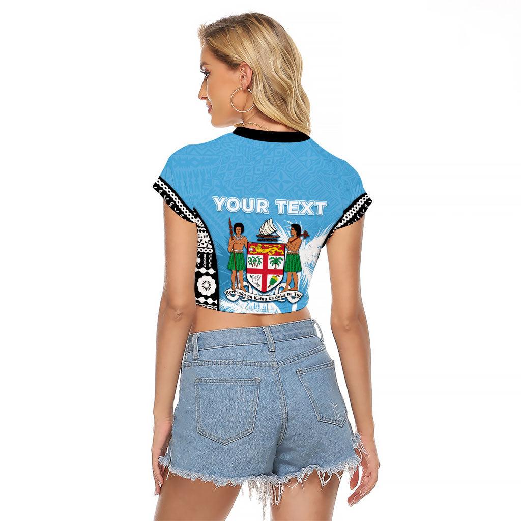 Personalised Fiji Day 2026 Raglan Cropped T Shirt Masi Tapa Pattern With Palm Tree LT05 - Polynesian Pride