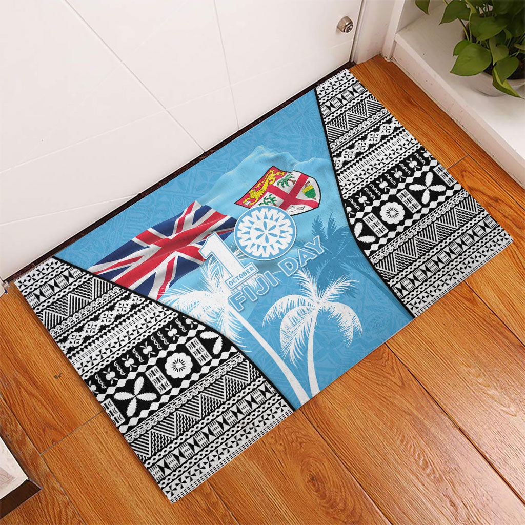 Fiji Day 2026 Rubber Doormat Masi Tapa Pattern With Palm Tree LT05 - Polynesian Pride