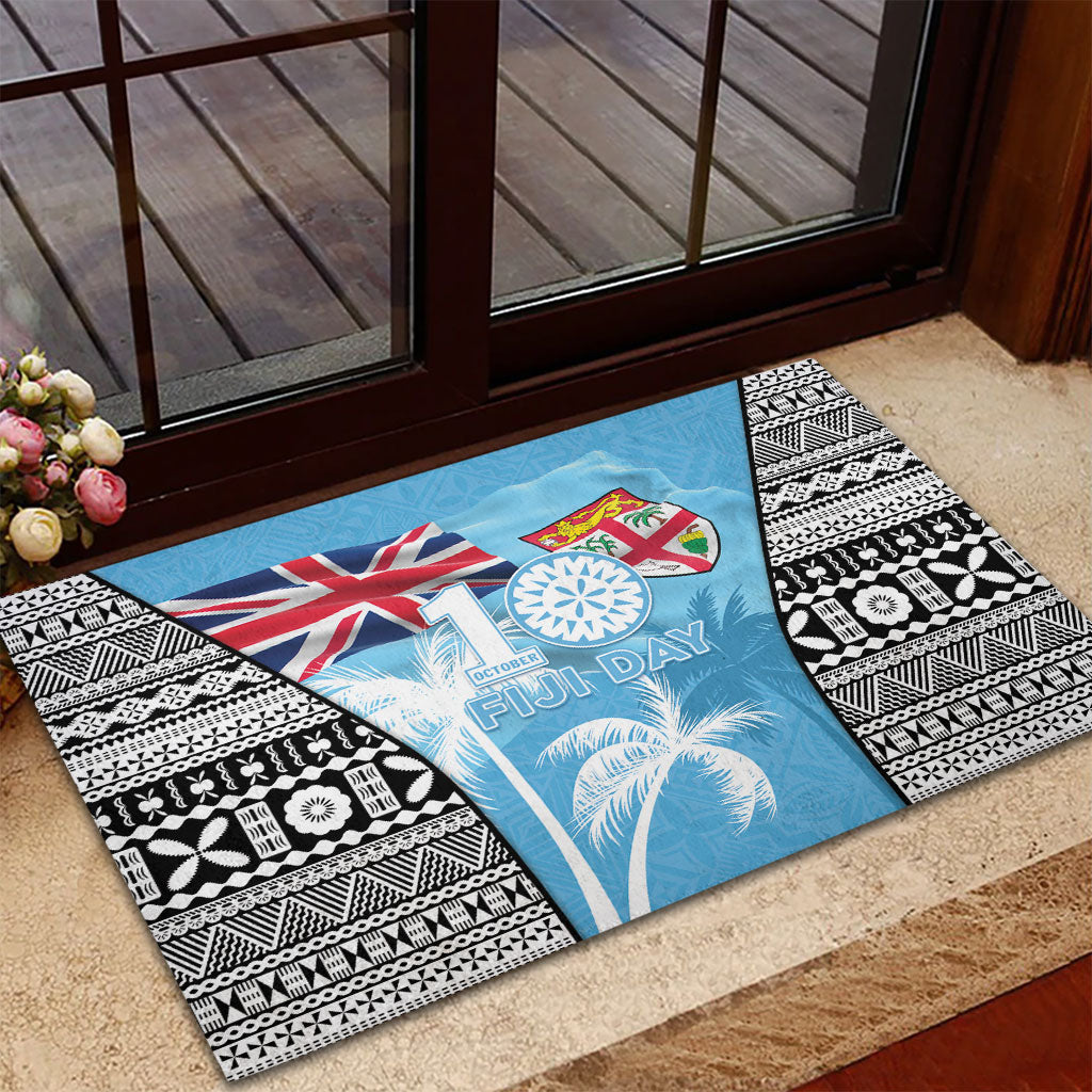 Fiji Day 2026 Rubber Doormat Masi Tapa Pattern With Palm Tree LT05 - Polynesian Pride