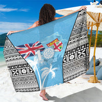 Fiji Day 2026 Sarong Masi Tapa Pattern With Palm Tree LT05 One Size 44 x 66 inches Blue - Polynesian Pride