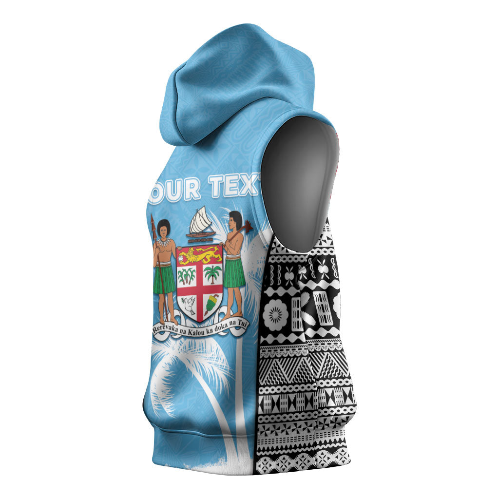 Personalised Fiji Day 2026 Sleeveless Hoodie Masi Tapa Pattern With Palm Tree LT05 - Polynesian Pride