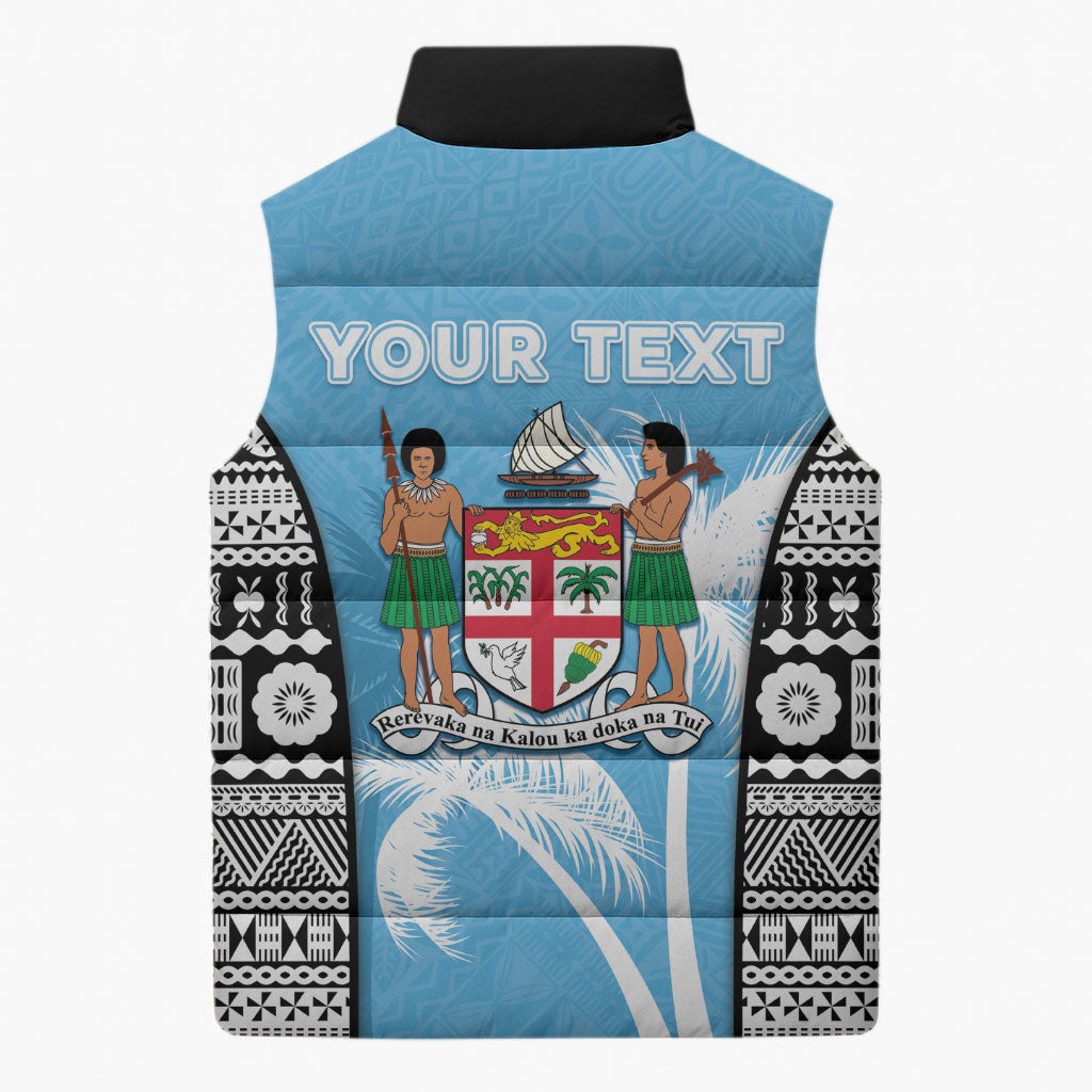 Personalised Fiji Day 2026 Sleeveless Puffer Jacket Masi Tapa Pattern With Palm Tree LT05 - Polynesian Pride