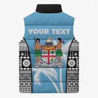 Personalised Fiji Day 2026 Sleeveless Puffer Jacket Masi Tapa Pattern With Palm Tree LT05 - Polynesian Pride