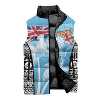 Personalised Fiji Day 2026 Sleeveless Puffer Jacket Masi Tapa Pattern With Palm Tree LT05 - Polynesian Pride